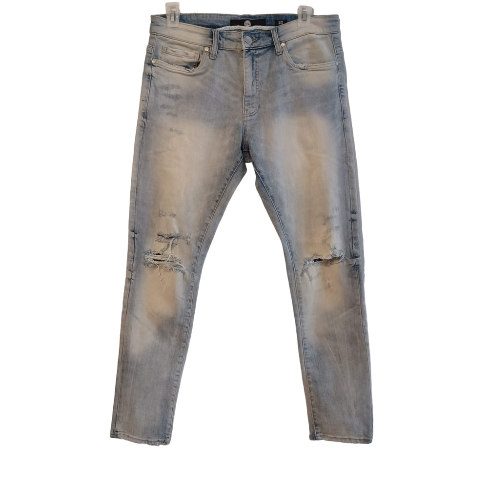 Jordan Craig Blue Tapered Leg Denim Sean Fit High Rise Men's Ripped Jeans 36/32